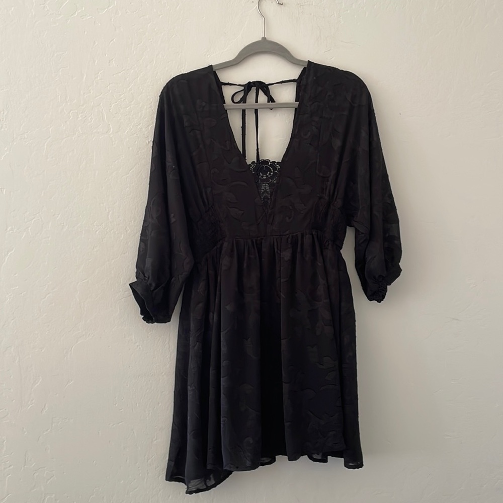 Millibon brocade peasant babydoll dress with puff sleeve SZM
